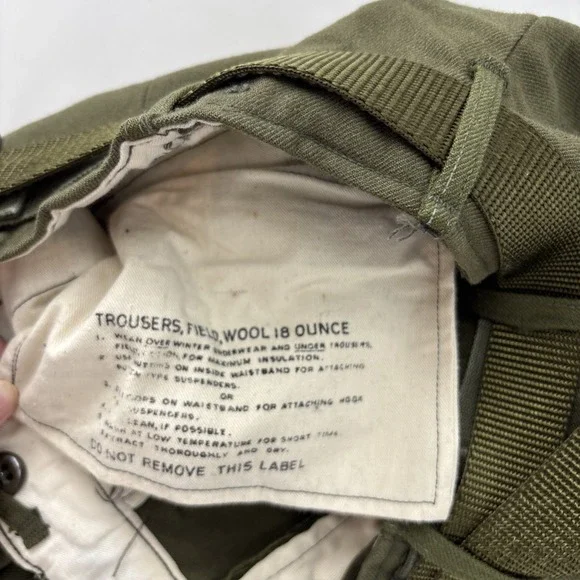 WWII U.S. Army Field Trousers w Belt Wool OD 33 - 18 oz Button‎ Fly Small 30x30